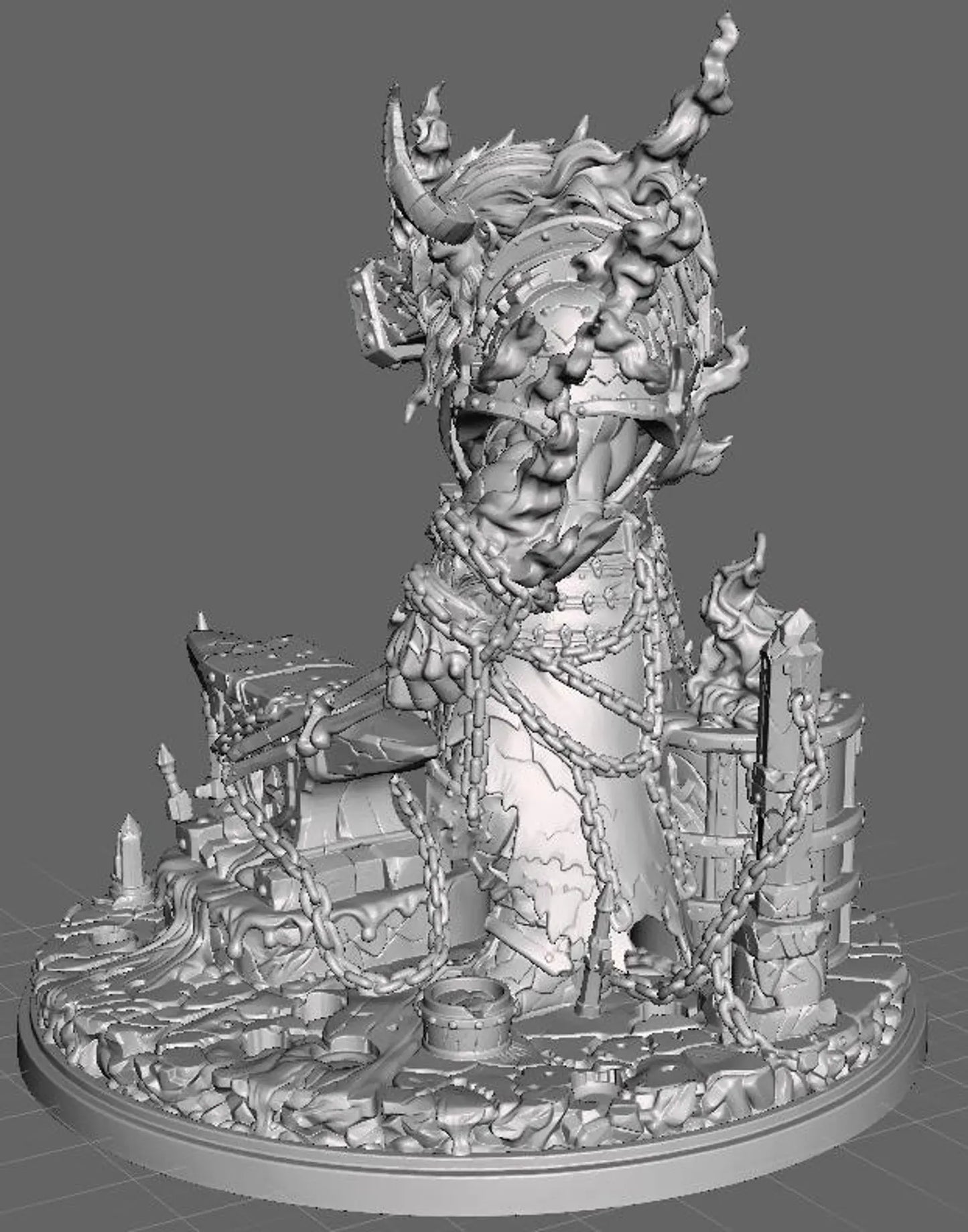 Hellforged Blacksmith - Vista dall alto con catene render 3D grigio
