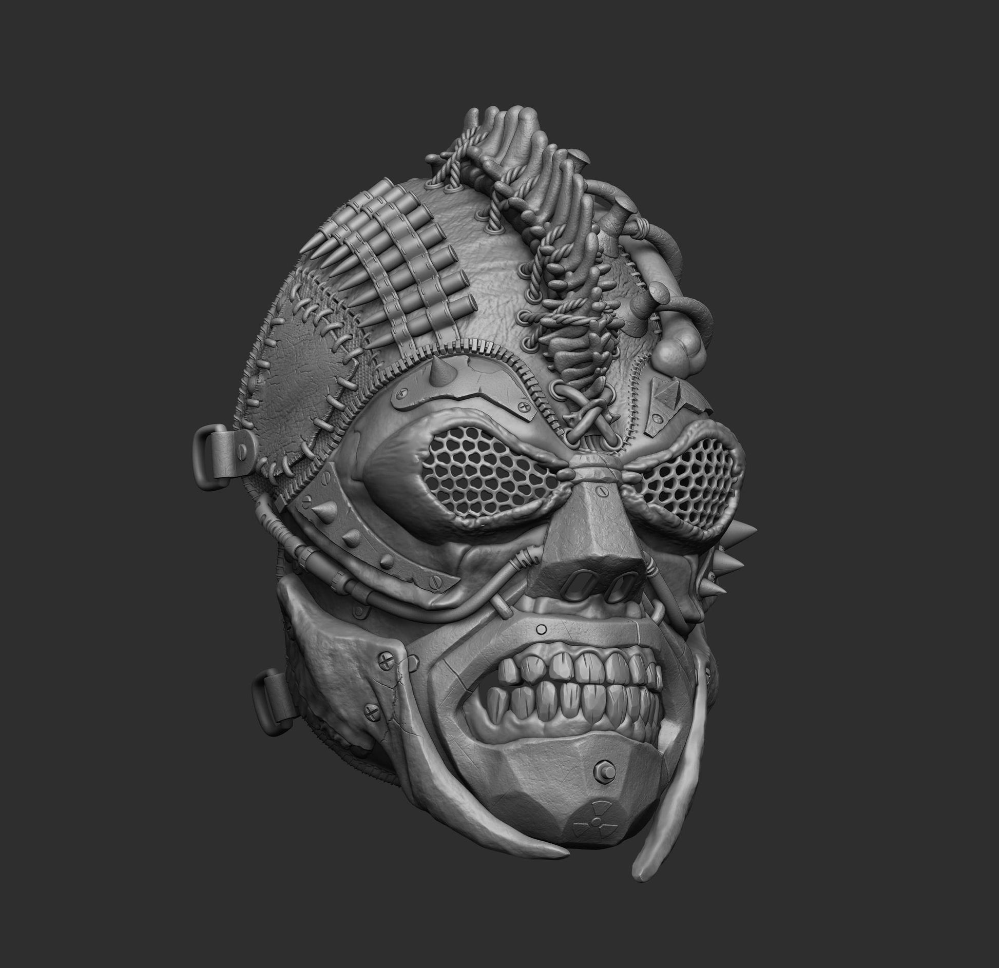 Apocalypto, vista frontale render colorato, metallo arrugginito e proiettili — Hero Craft 3D