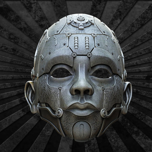 Nexus Mask, vista frontale variante, dettaglio incisioni — Hero Craft 3D