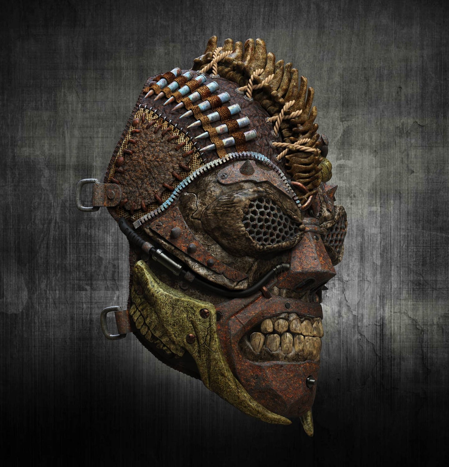 Apocalypto, dettaglio laterale rete metallica e pelle di rettile — Hero Craft 3D