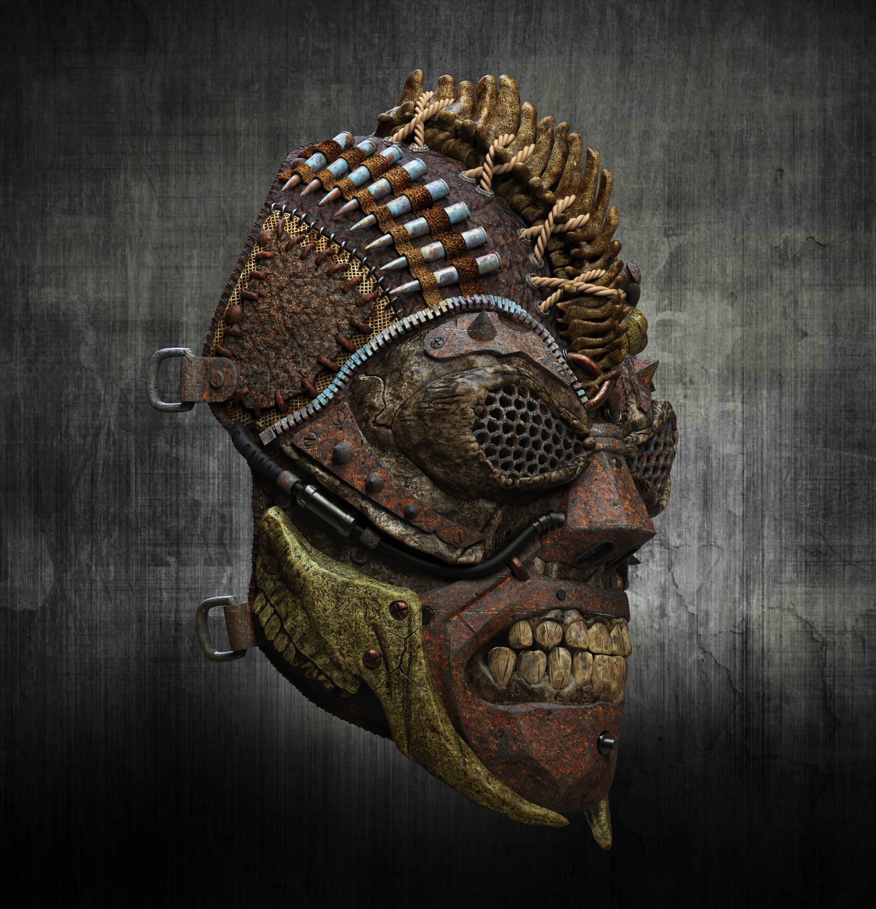 Apocalypto, dettaglio laterale rete metallica e pelle di rettile — Hero Craft 3D
