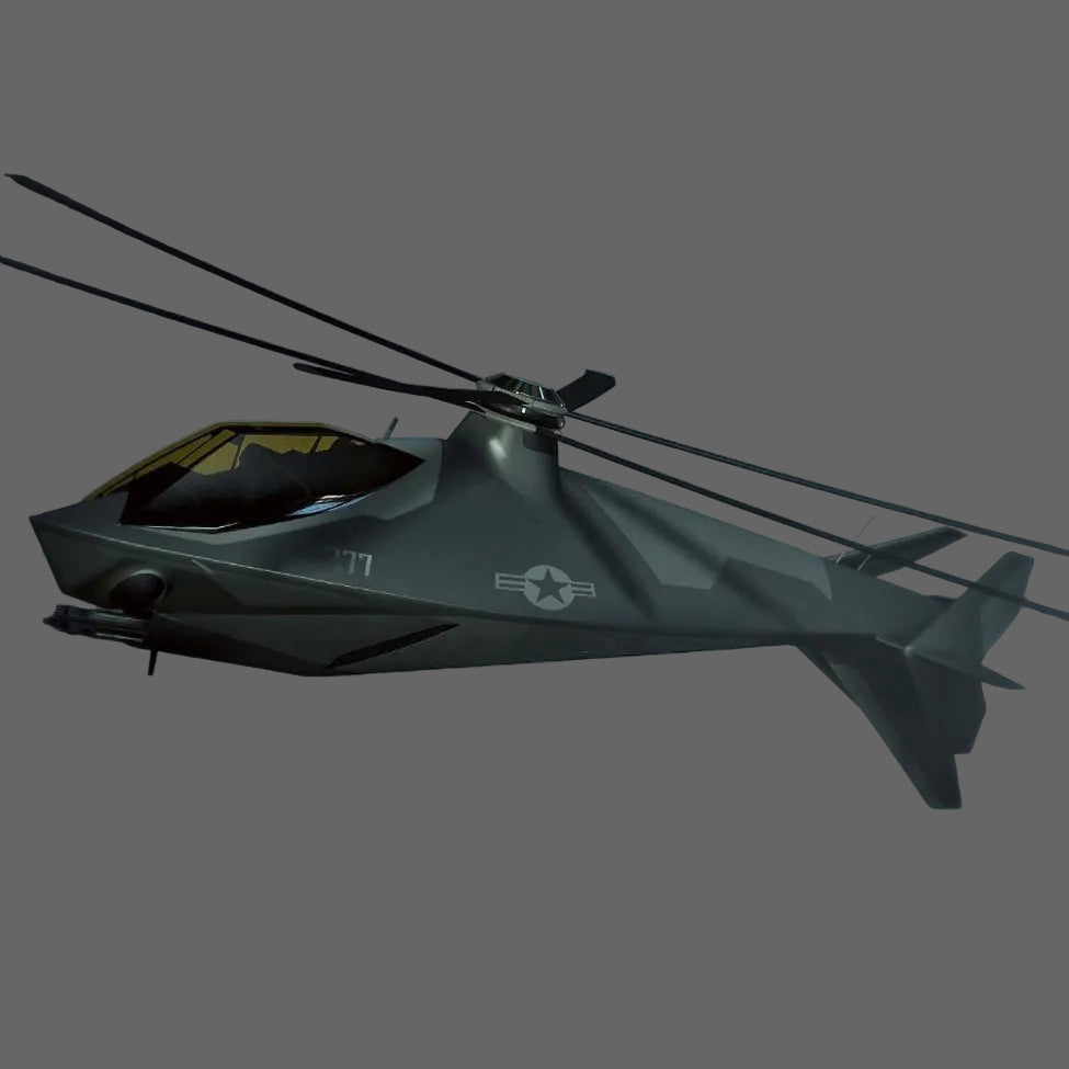 RAH-35 Comanche Stealth elicottero futuristico in resina - render wireframe vista laterale