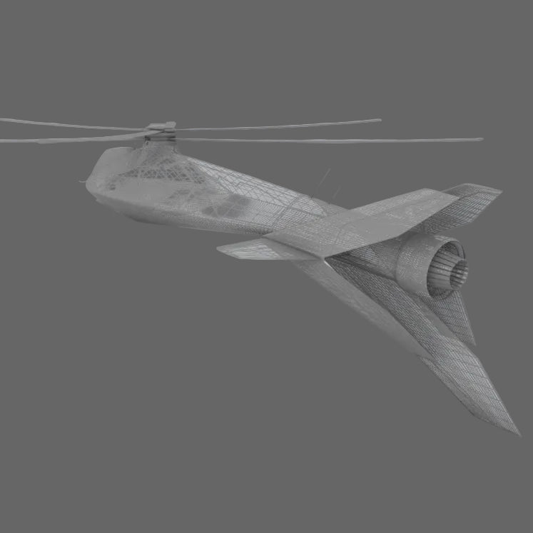 RAH-35 Comanche Stealth elicottero futuristico in resina - render wireframe dettaglio coda