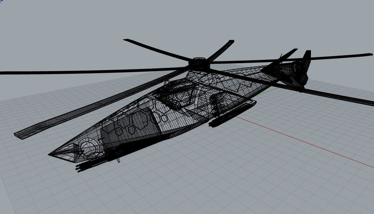 NVIDIA RTX Helicopter Concept modello in resina - render wireframe vista tre quarti superiore