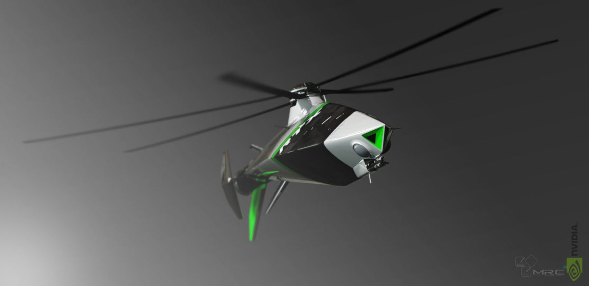 NVIDIA RTX Helicopter Concept modello in resina - render wireframe vista laterale
