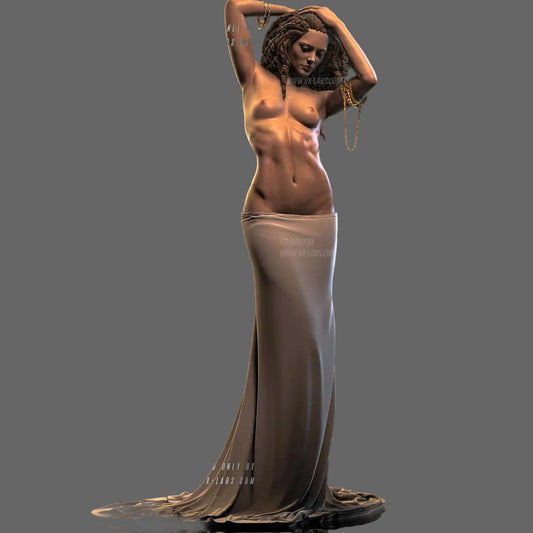 Mysterium — Statua Femminile in Resina, vista frontale finitura grezza su tavolo in legno | Hero Craft 3D