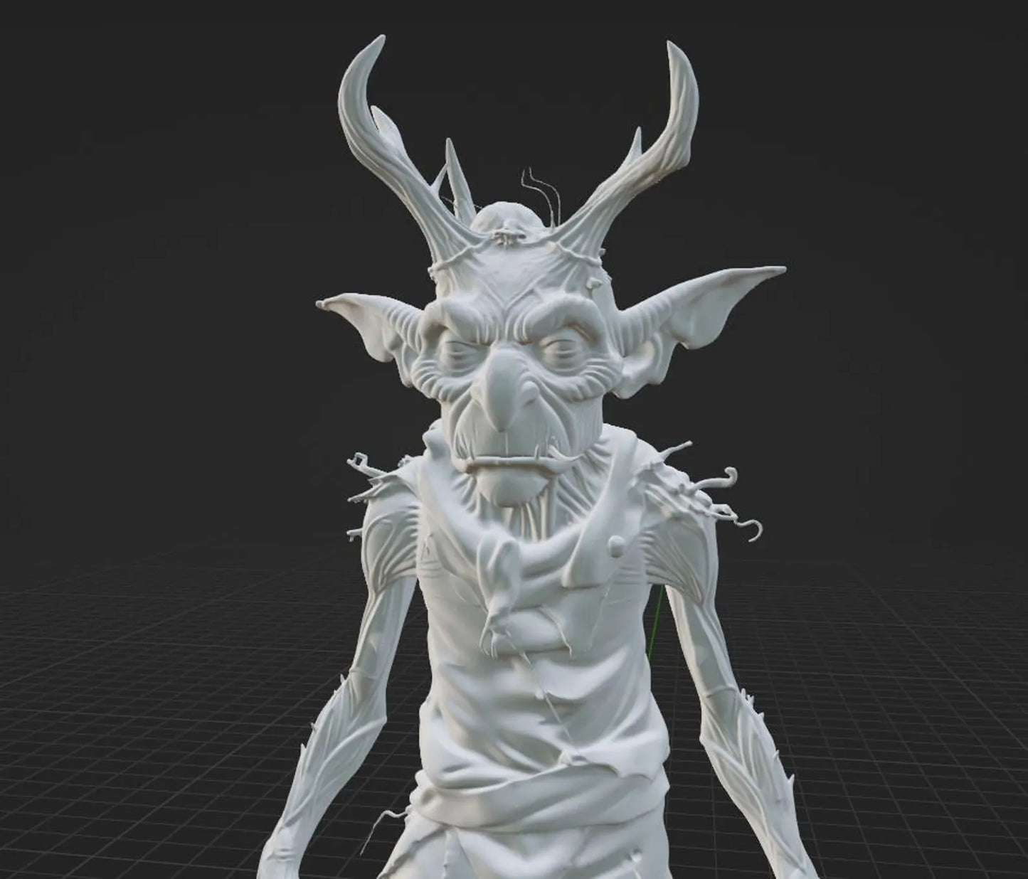 Statua fantasy 3D di Gornek, creatura esile con corna ramificate da cervo, orecchie a membrana e artigli lunghi, stampa SLA in resina — Hero Craft 3D
