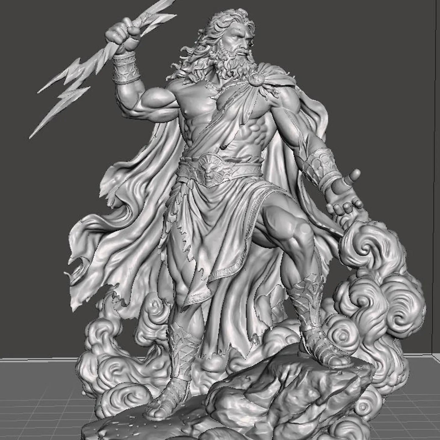 Zeus statua resina - vista frontale con fulmine