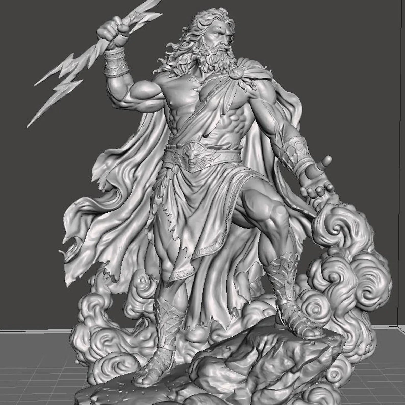 Zeus statua resina - vista frontale con fulmine