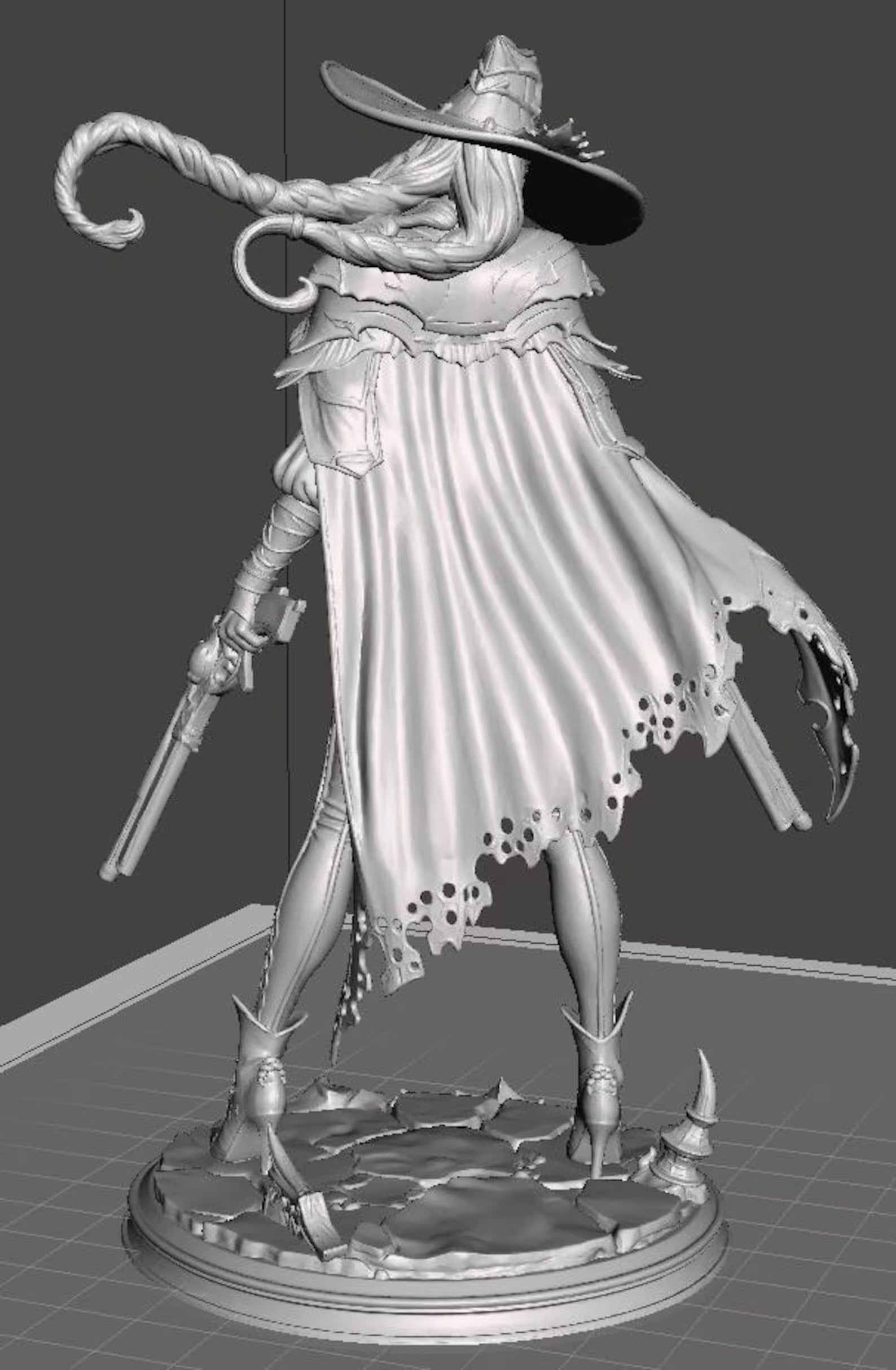 Shadowgunslinger - Vista posteriore con mantello render 3D grigio