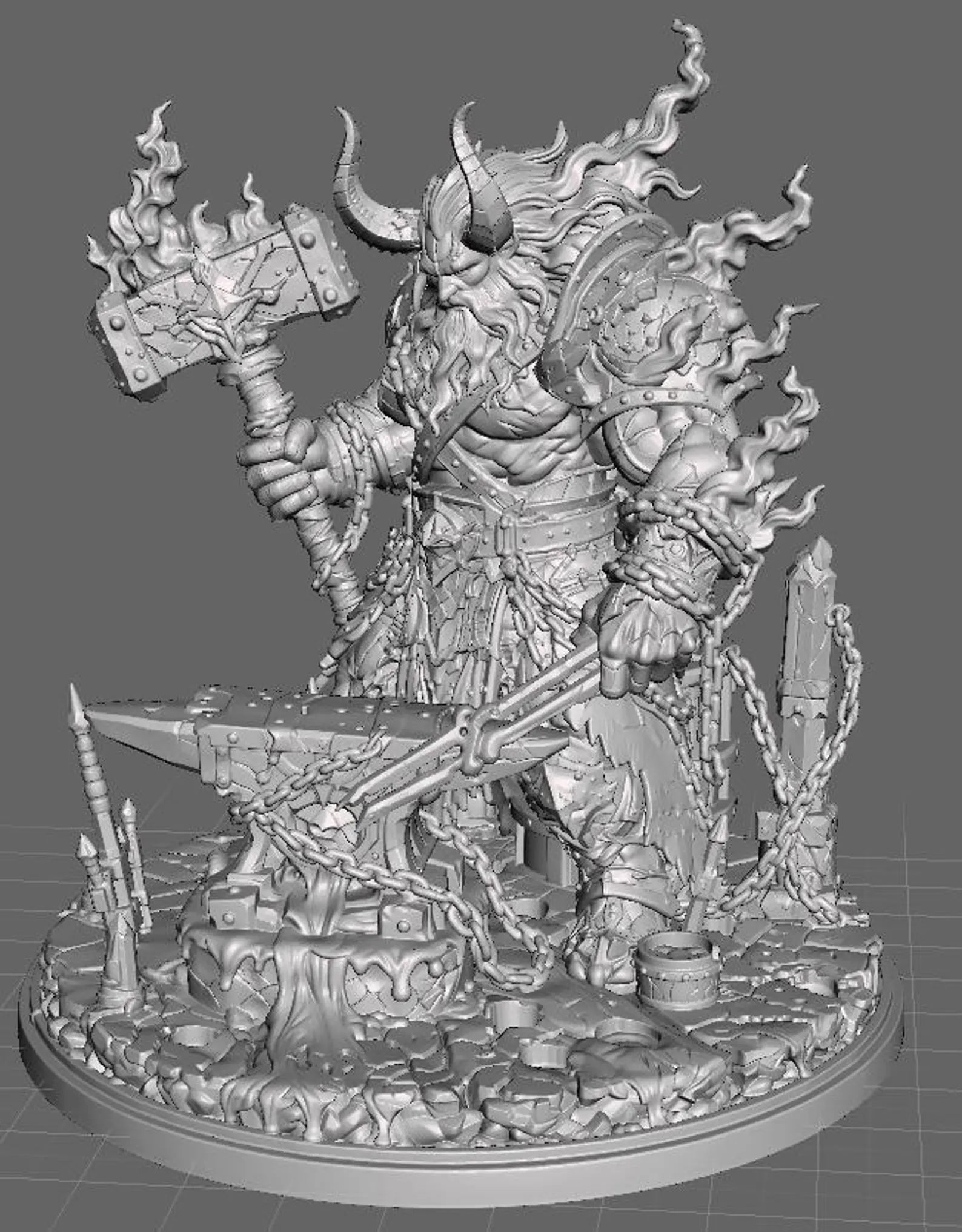 Hellforged Blacksmith - Vista laterale sinistra render 3D grigio