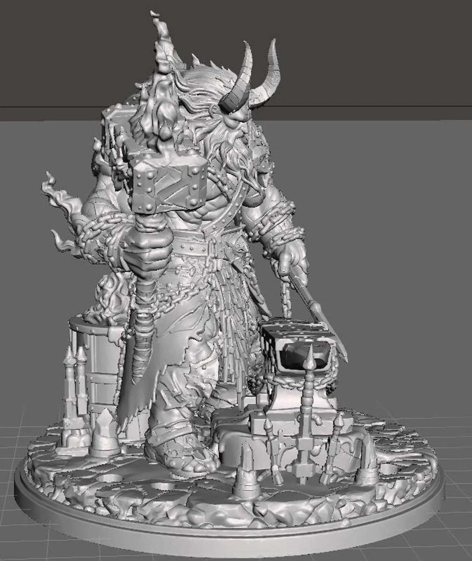 Hellforged Blacksmith - Vista laterale destra render 3D grigio