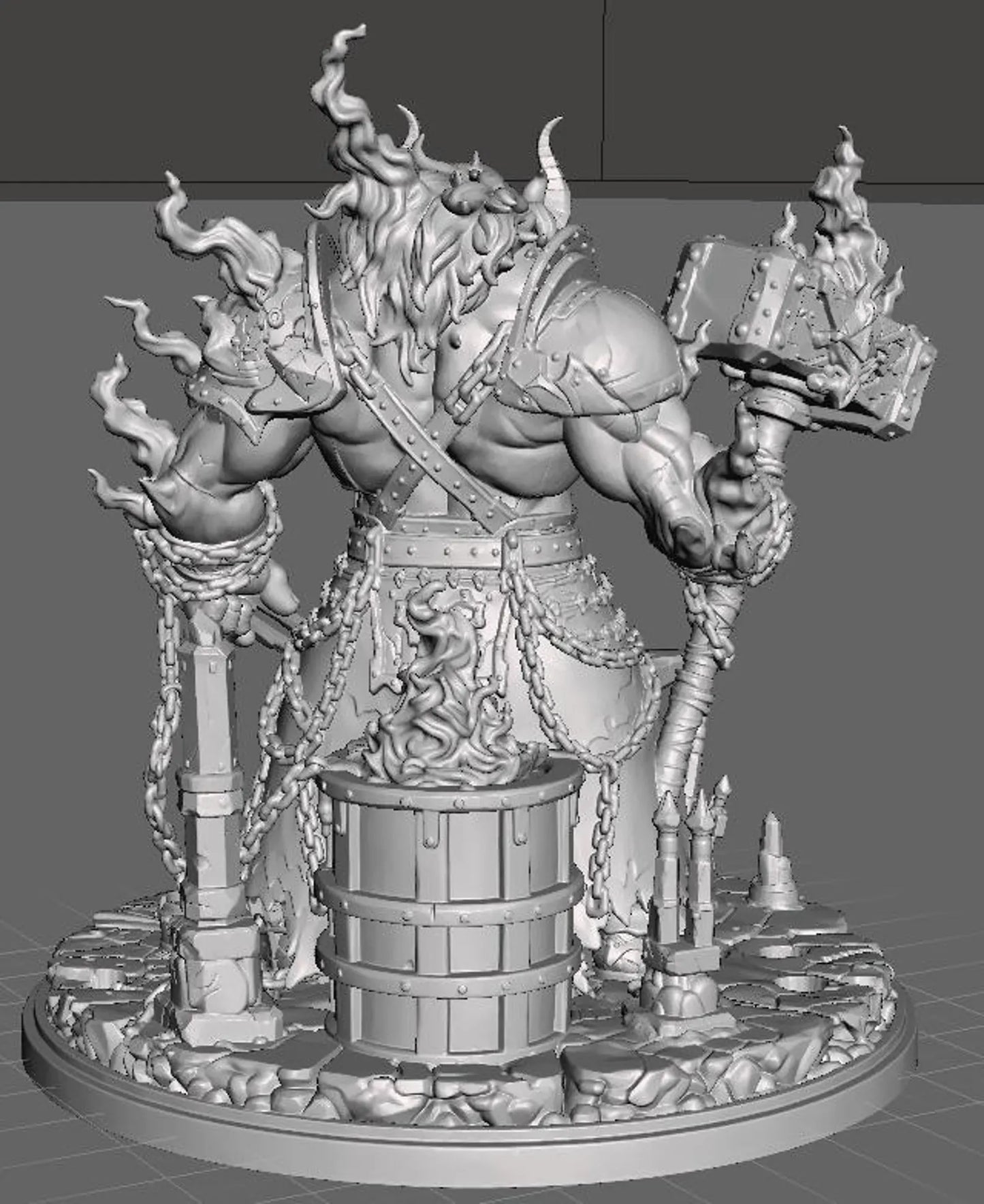 Hellforged Blacksmith - Vista posteriore render 3D grigio