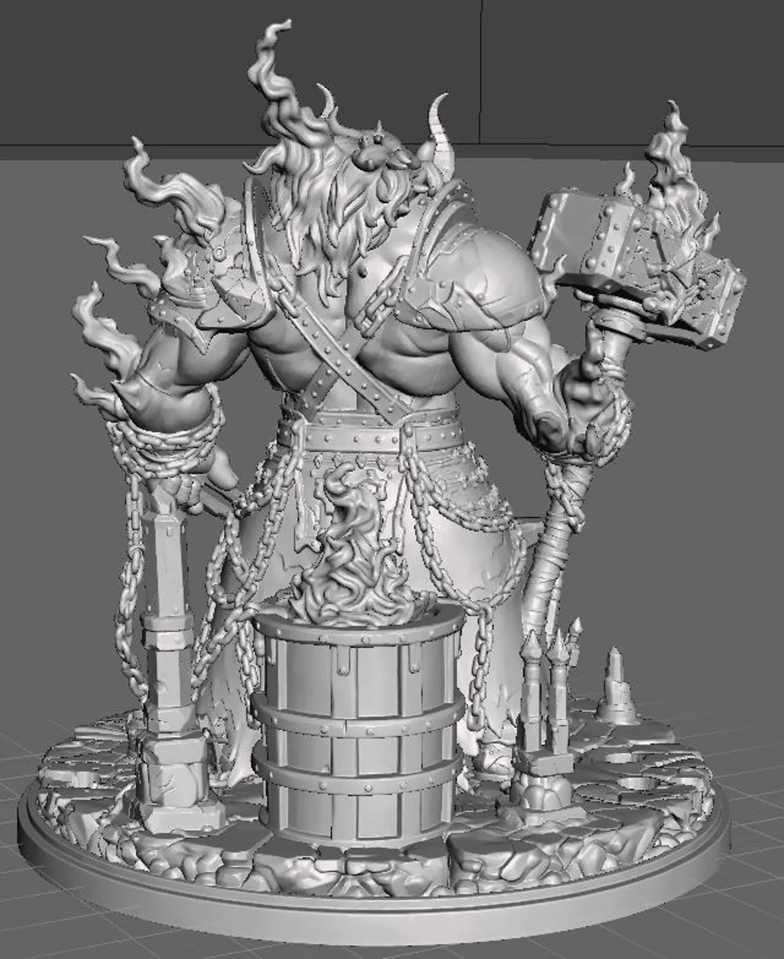 Hellforged Blacksmith - Vista posteriore render 3D grigio