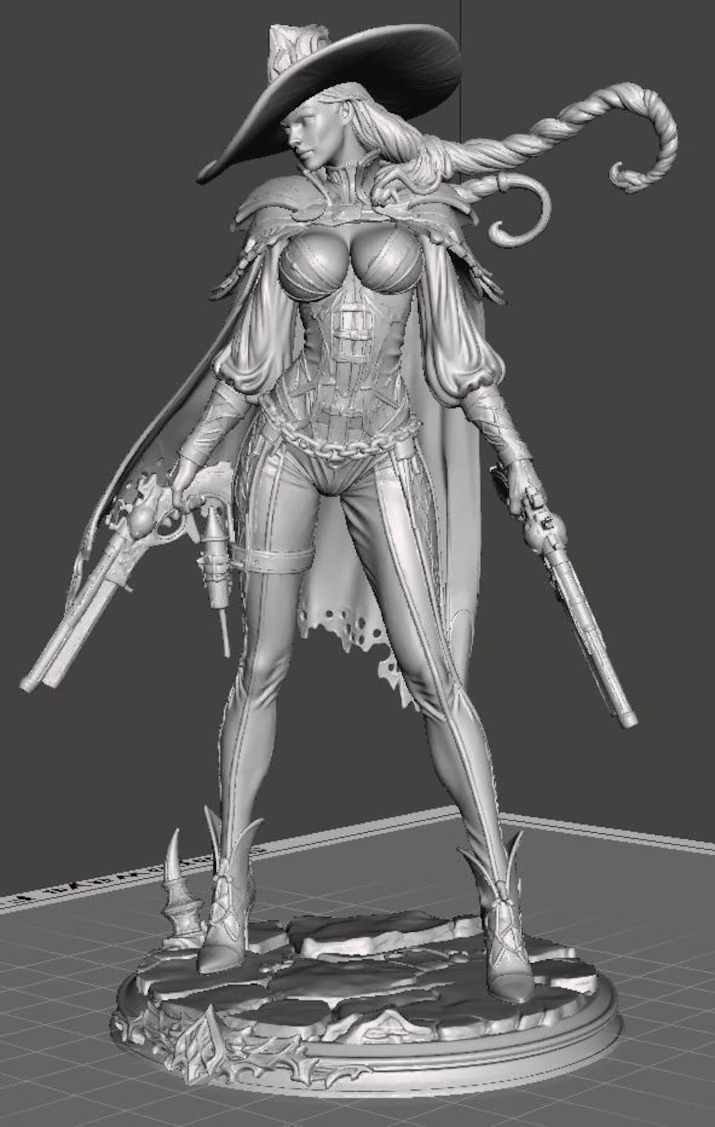 Shadowgunslinger - Vista frontale render 3D grigio