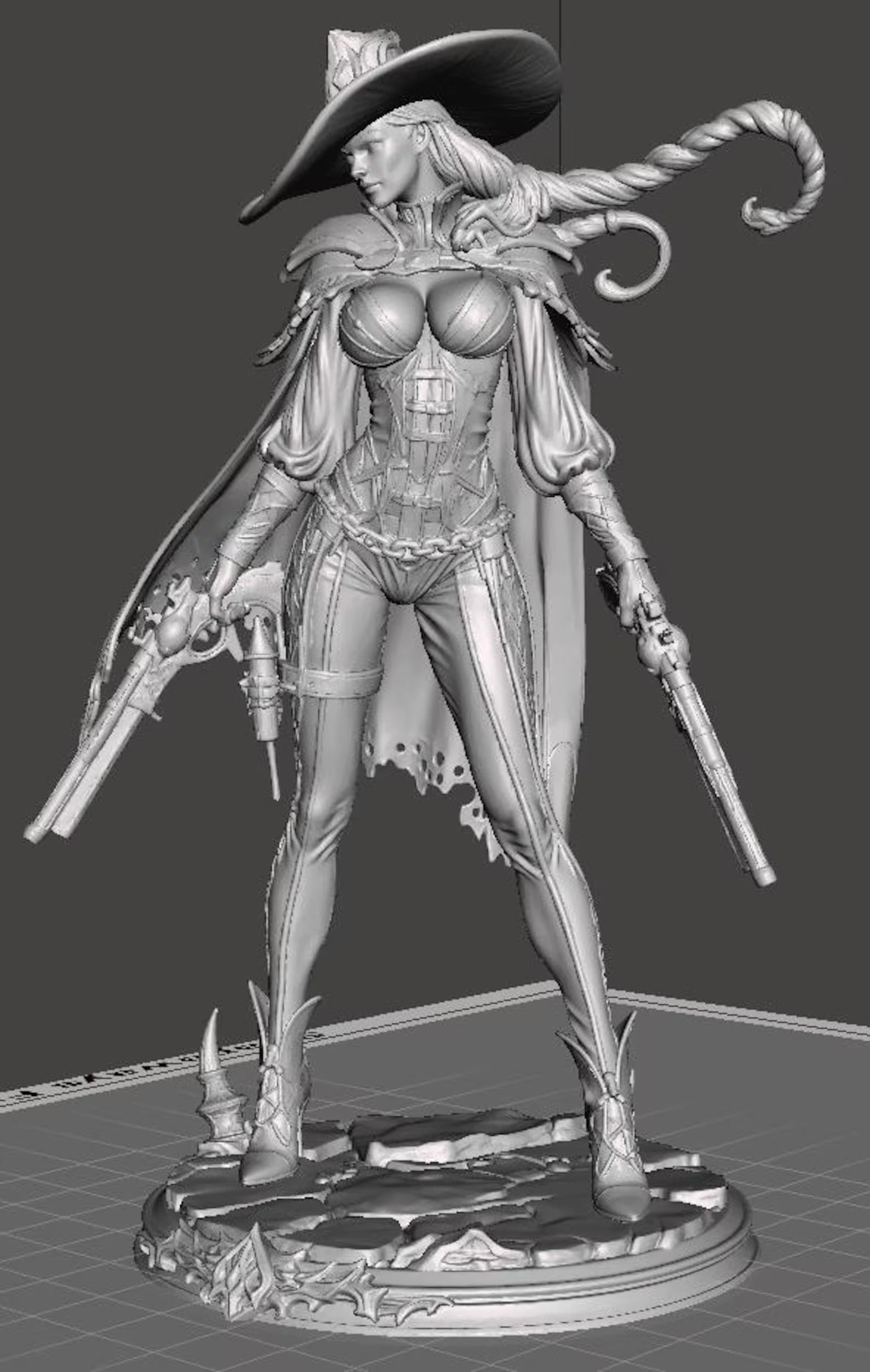 Shadowgunslinger - Vista frontale render 3D grigio