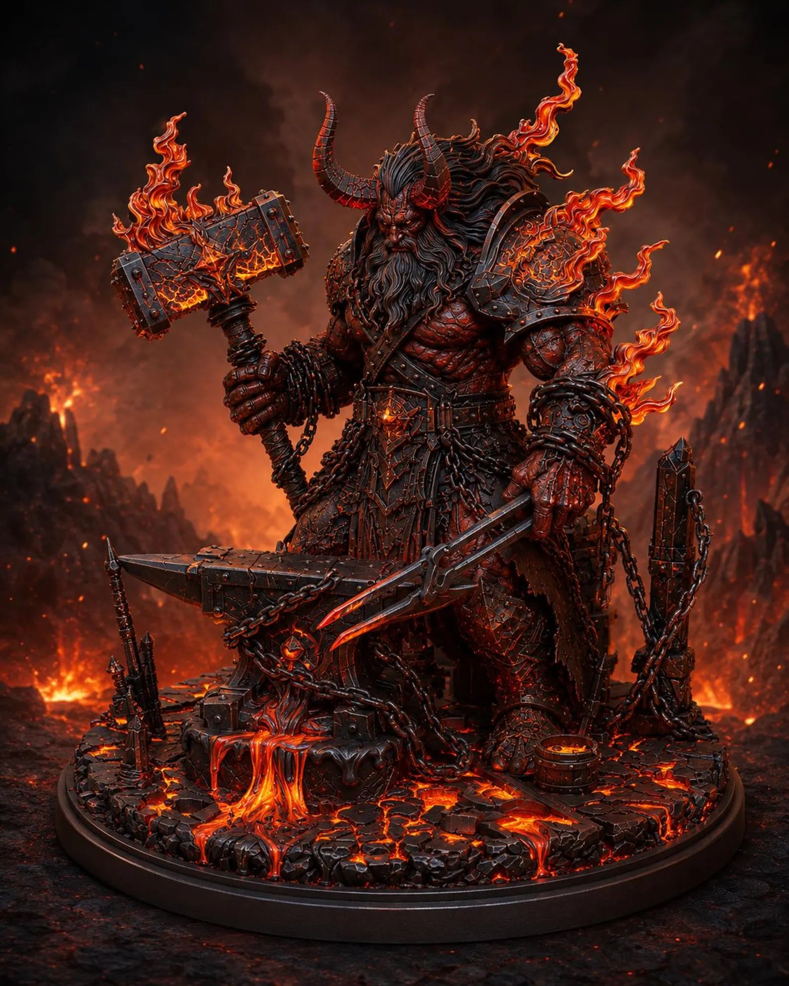Hellforged Blacksmith - Concept art dipinta lava e fuoco infernale