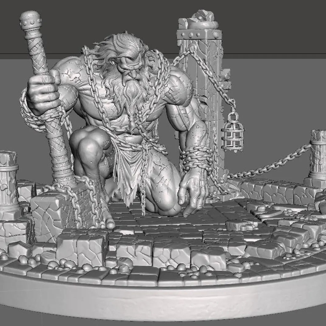 Chained Titan — vista laterale destra con pilastri gotici