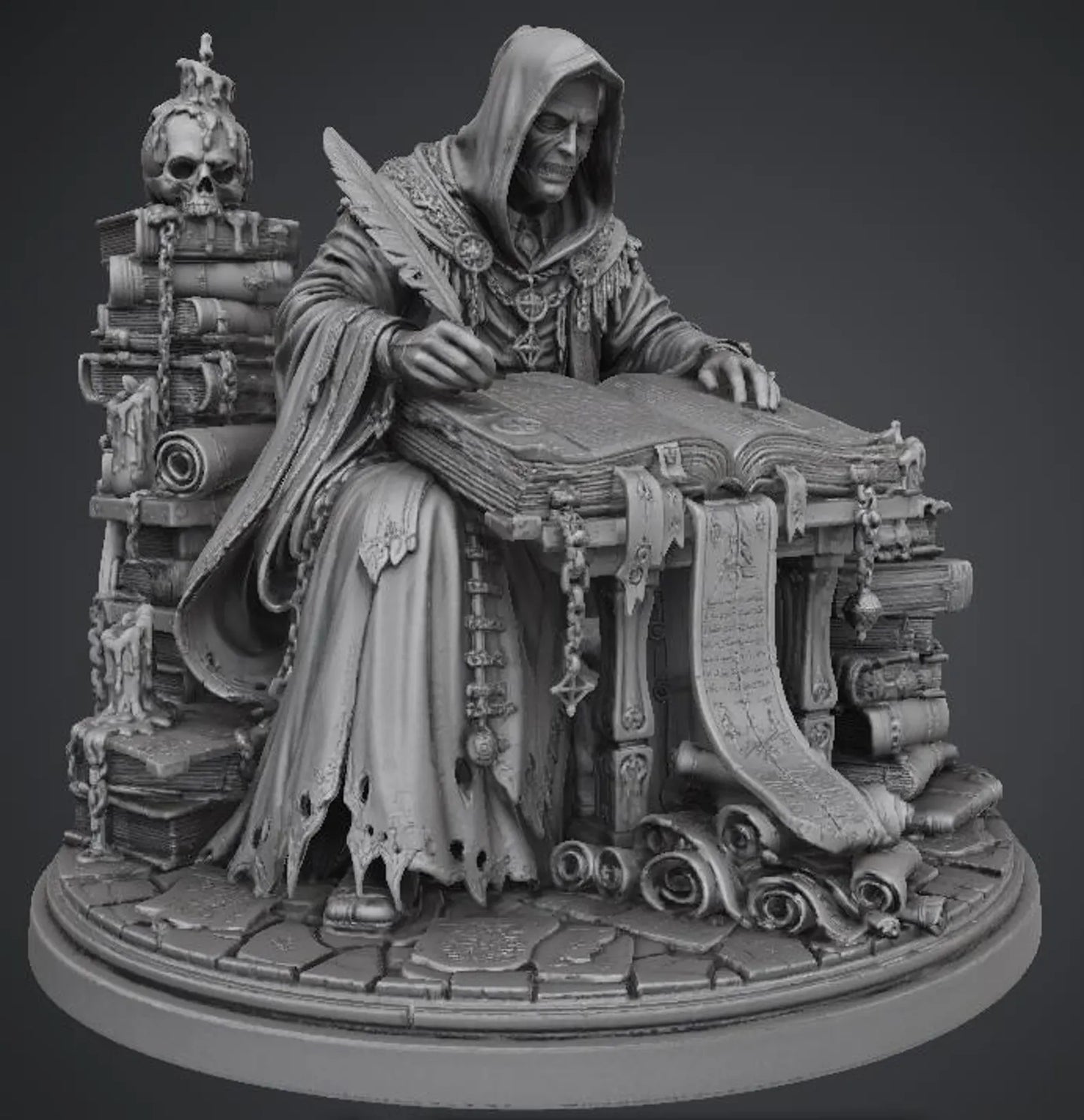 The Dark Scribe - Statua Scriba Oscuro in Resina - Vista frontale No Painting