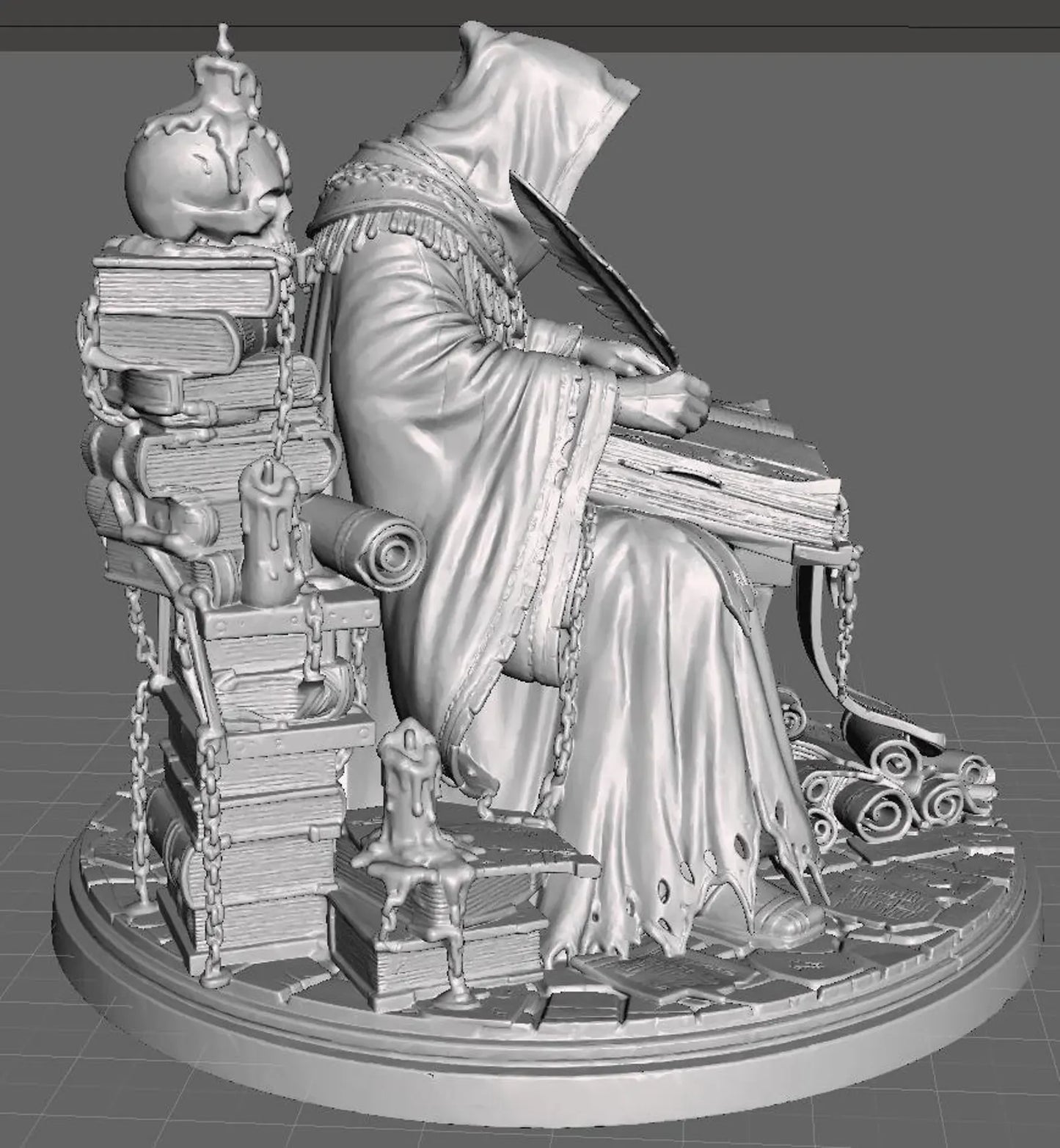 The Dark Scribe - Statua Scriba Oscuro in Resina - Vista retro mantello