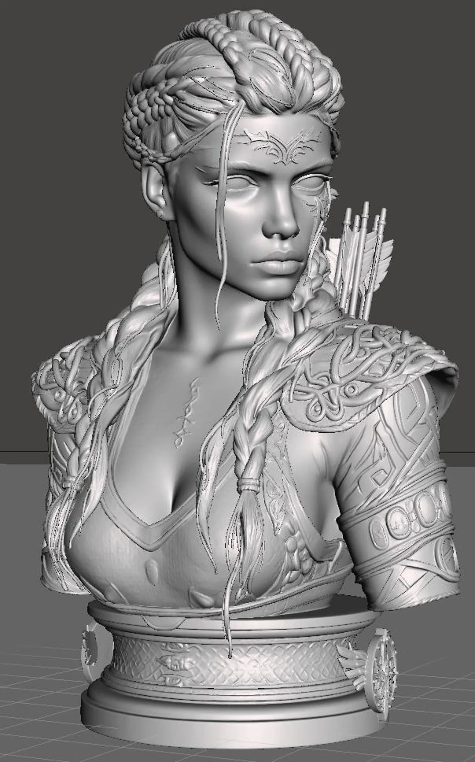 Runemark Huntress - Vista laterale sinistra render 3D grigio