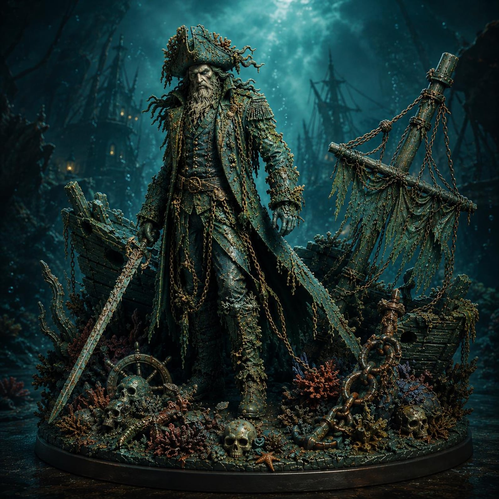 Drowned Admiral - Versione dipinta verde abissale con coralli e catene dorate