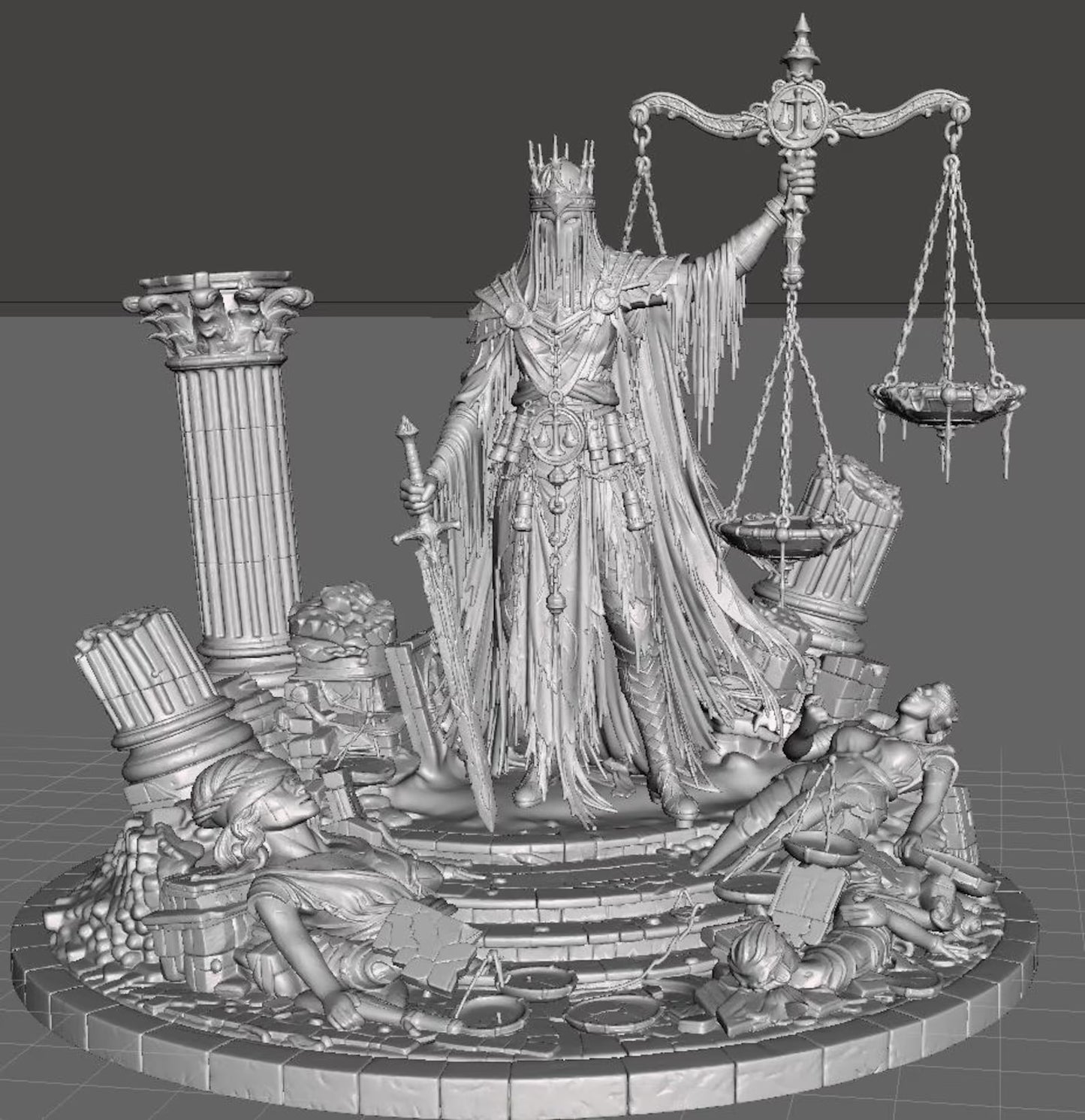 Last Judge - Vista frontale completa con base render 3D
