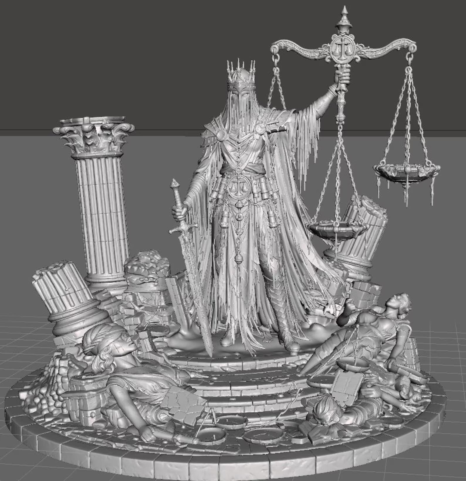 Last Judge - Vista frontale completa con base render 3D
