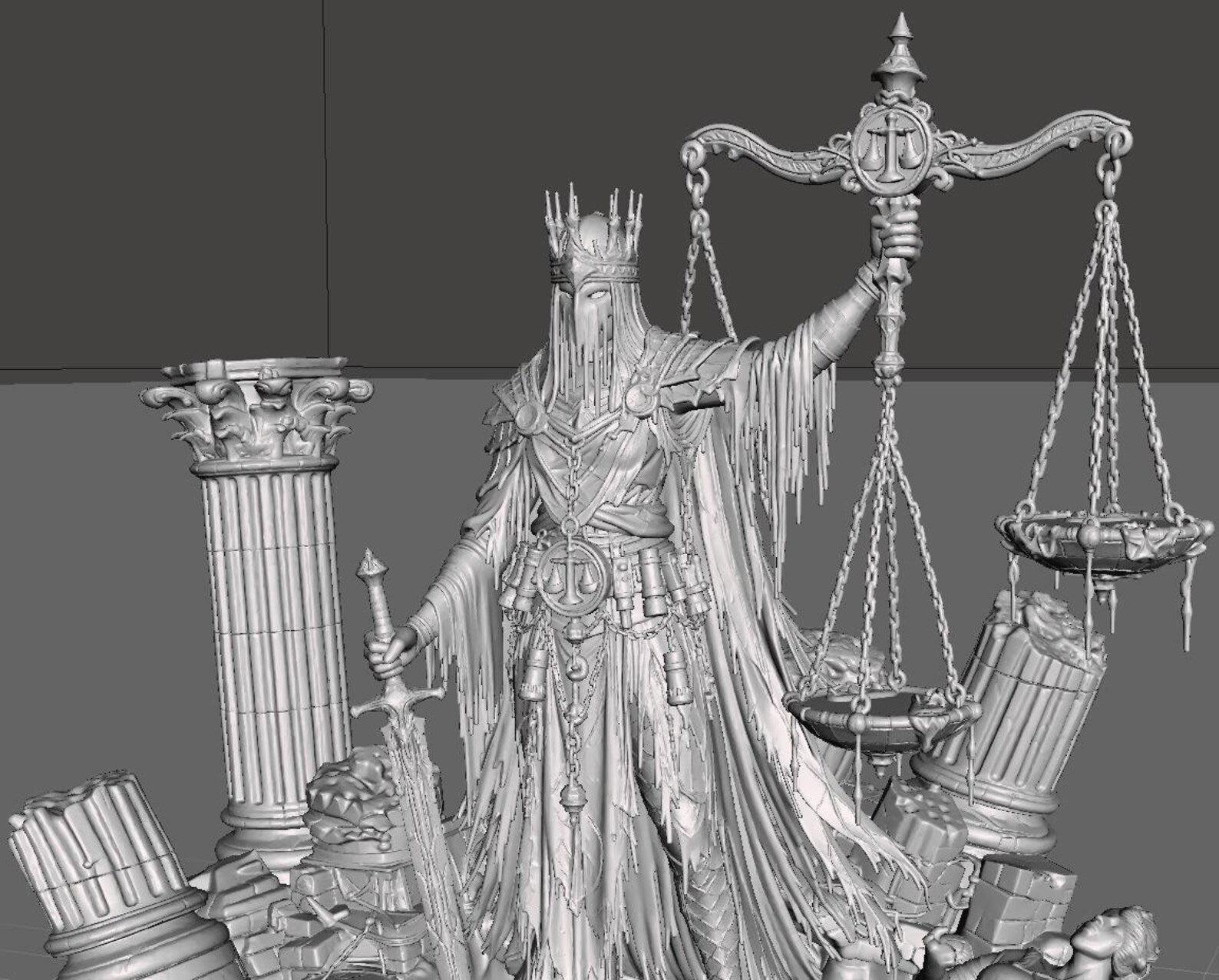 Last Judge - Dettaglio busto con bilancia render 3D