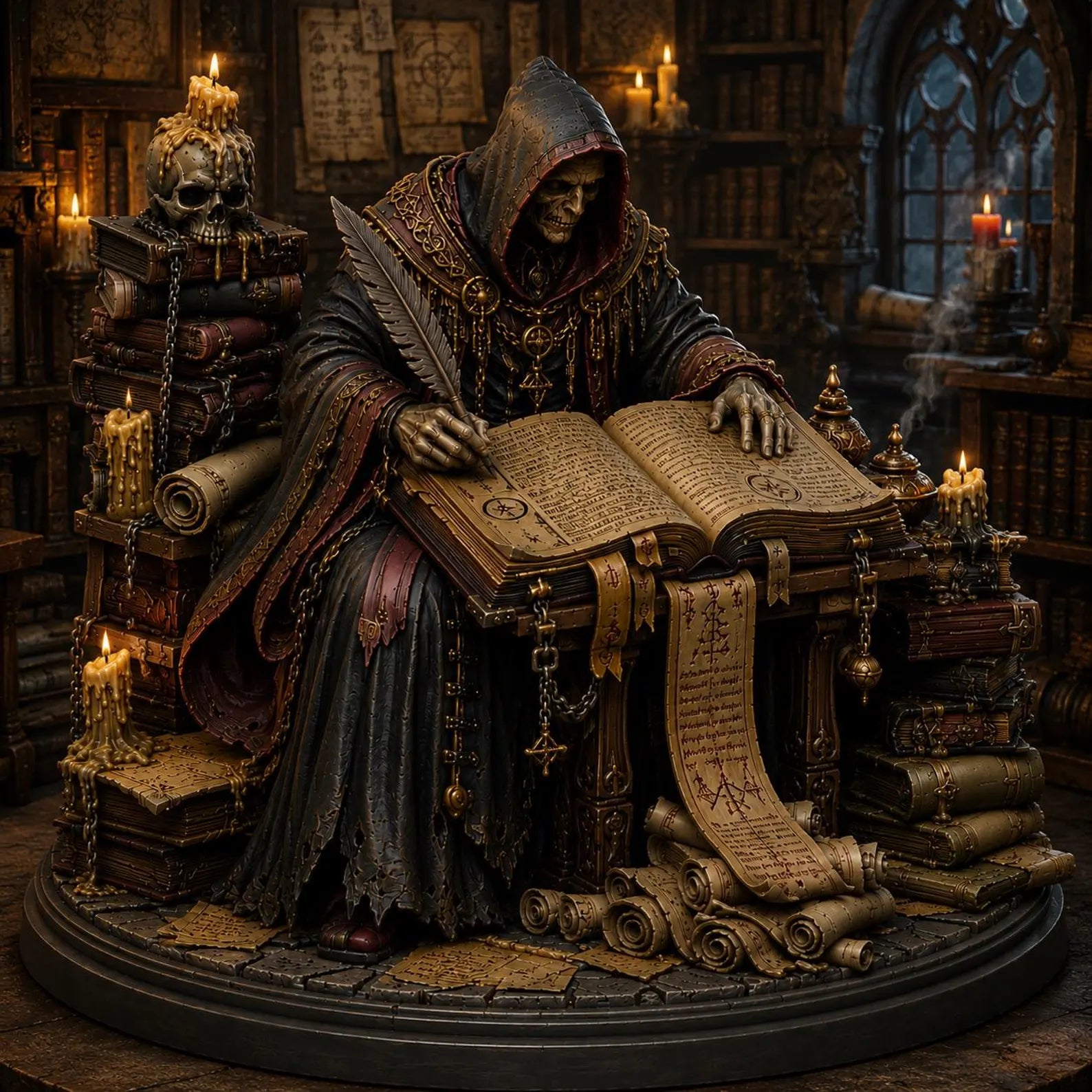 The Dark Scribe - Statua Scriba Oscuro in Resina - Versione dipinta ambientata