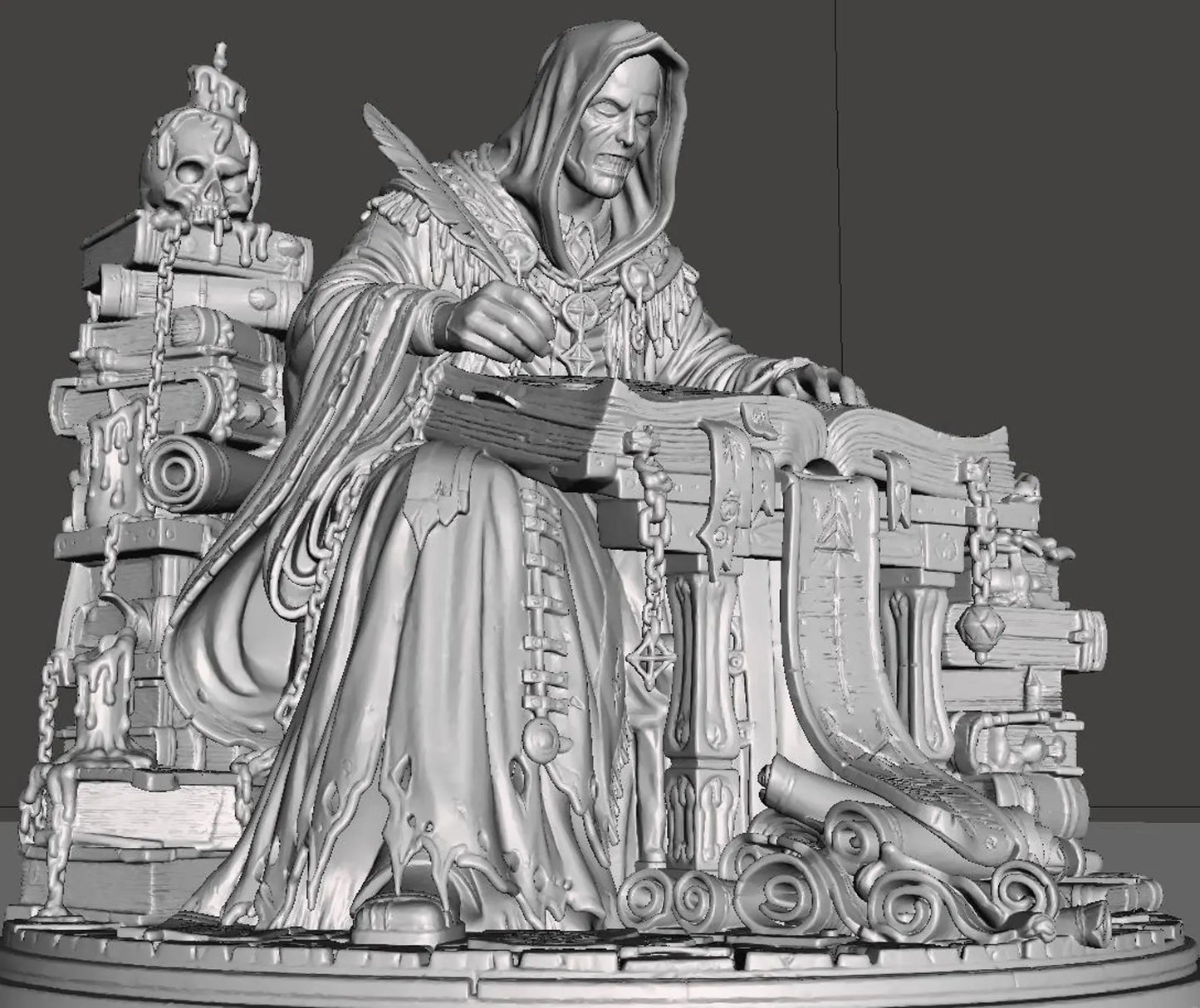 The Dark Scribe - Statua Scriba Oscuro in Resina - Vista frontale dipinta
