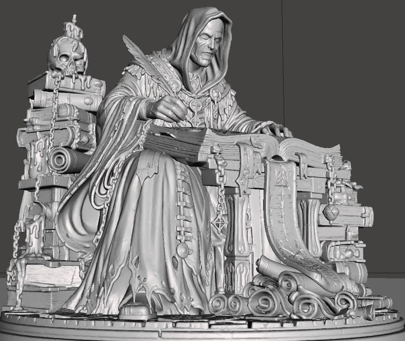 The Dark Scribe - Statua Scriba Oscuro in Resina - Vista frontale dipinta