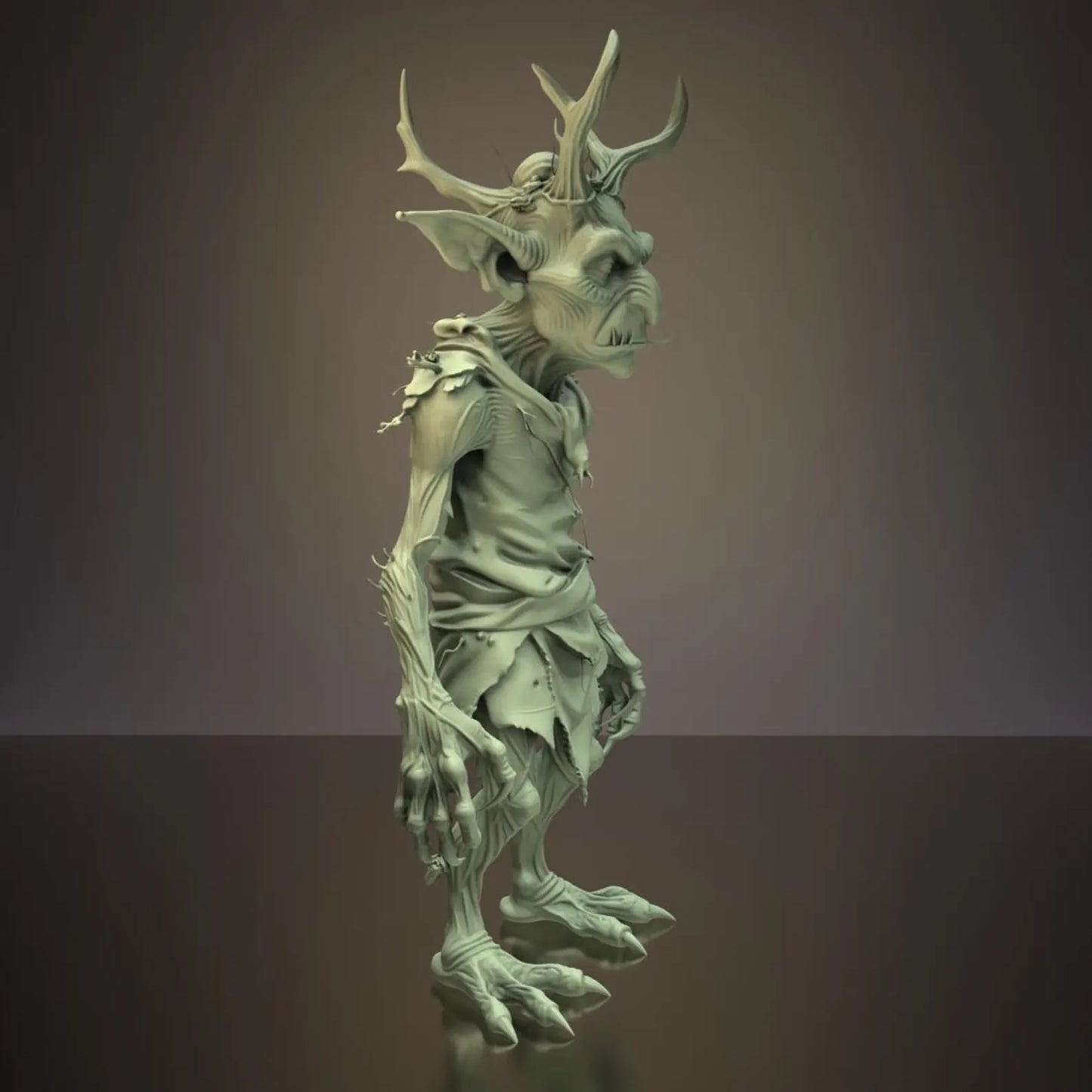 Gornek — render bianco, dettaglio testa e corna — Hero Craft 3D