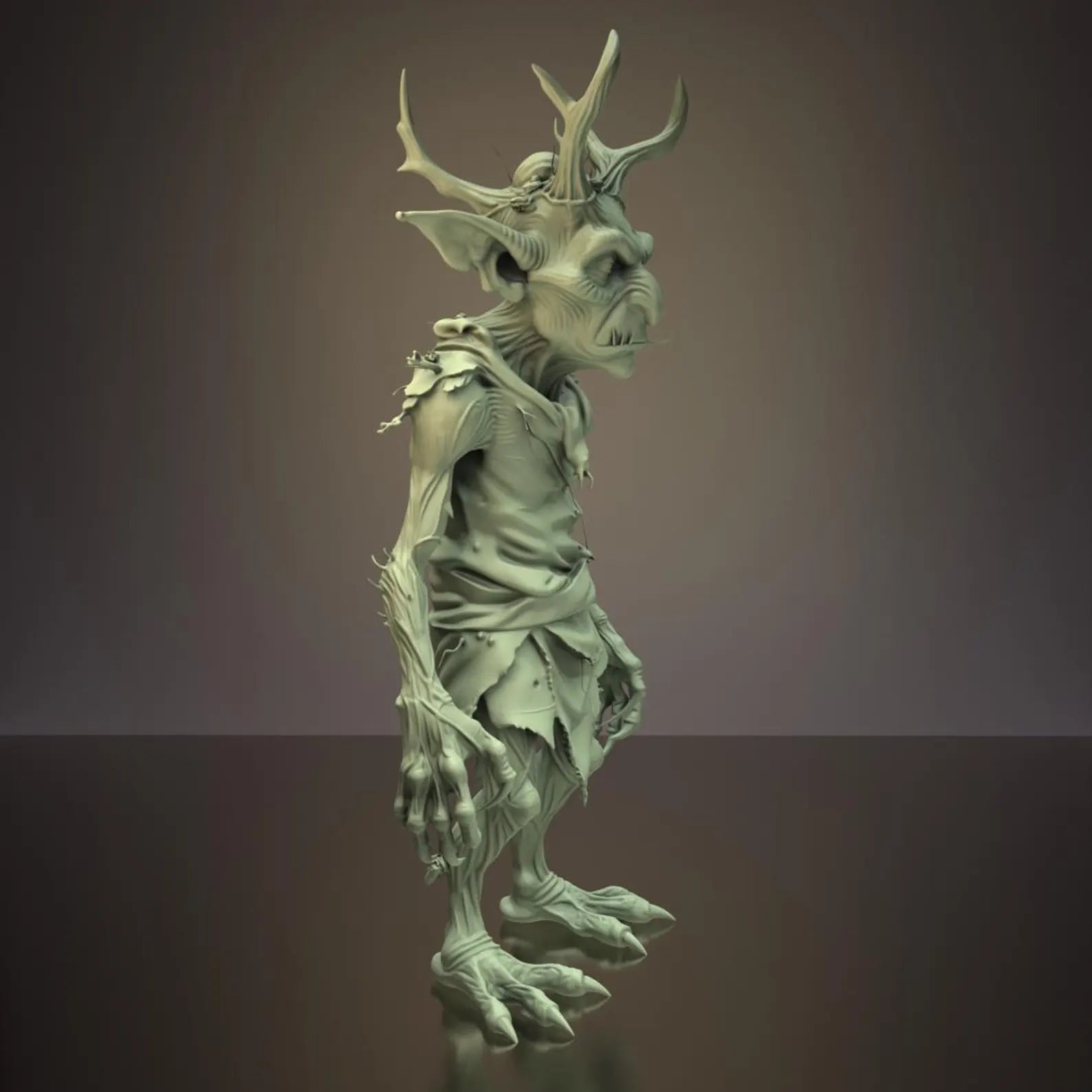Gornek — render bianco, dettaglio testa e corna — Hero Craft 3D
