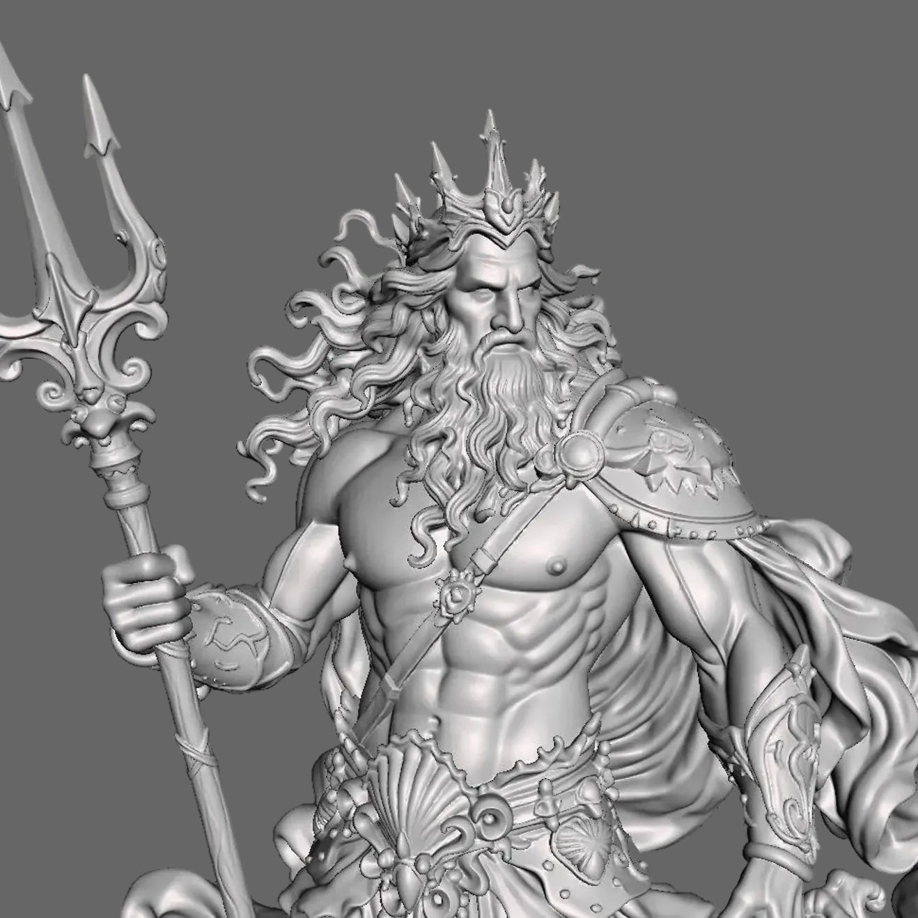 Nettuno statua resina - render colorato frontale