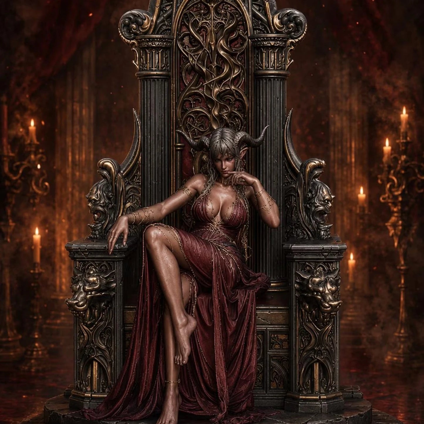 Azure Throne Queen — render a colori con trono gotico e candele