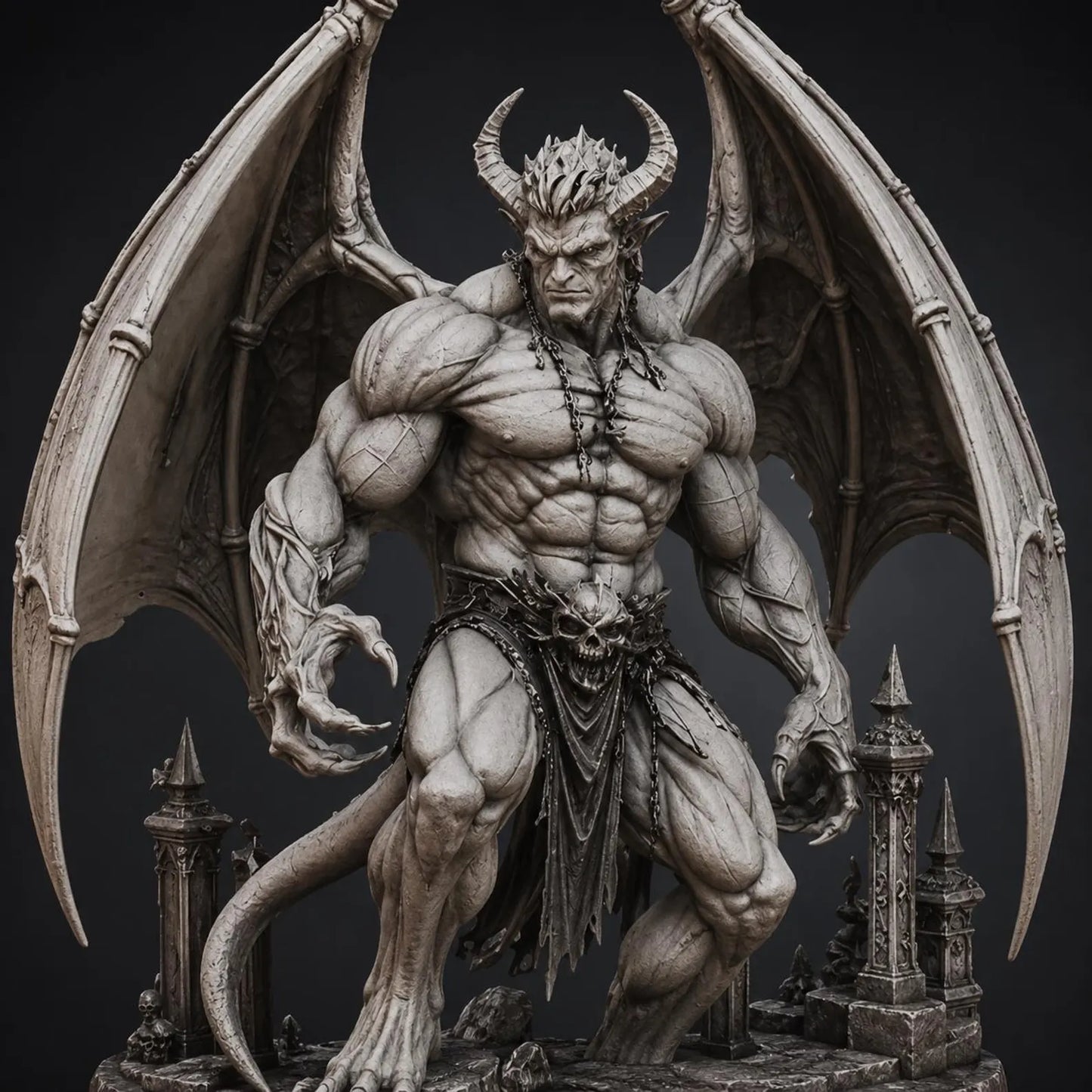 Il Signore dei Demoni - Dettaglio busto con corpo muscoloso catene e cintura con teschio