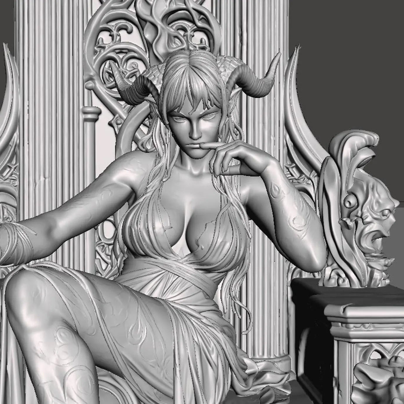 Azure Throne Queen — dettaglio volto e busto, statua in resina