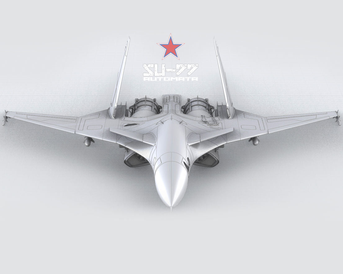 SU-77 Automata caccia futuristico russo in resina - render clay vista laterale tre quarti