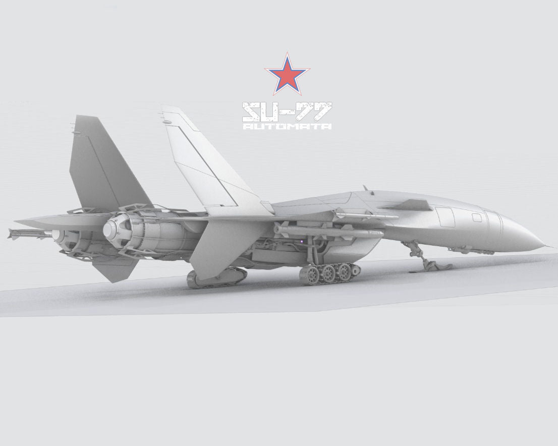 SU-77 Automata caccia futuristico russo in resina - render wireframe vista posteriore motori