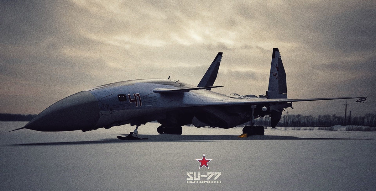SU-77 Automata caccia futuristico russo in resina - render cinematografico picchiata tra le nuvole