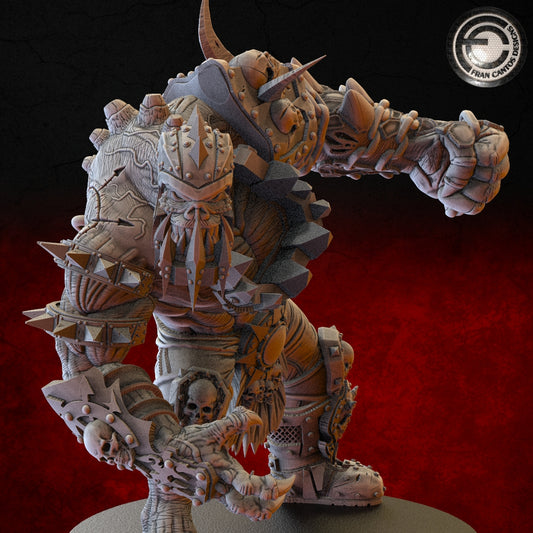 Blud-Spawn figura guerriero demoniaco in resina - vista tre quarti frontale sinistra no painting